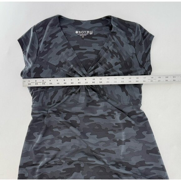 Soybu Sport Gray Camo V-Neck Dress Sz M Preppy Boho Athleisure - Picture 7 of 9